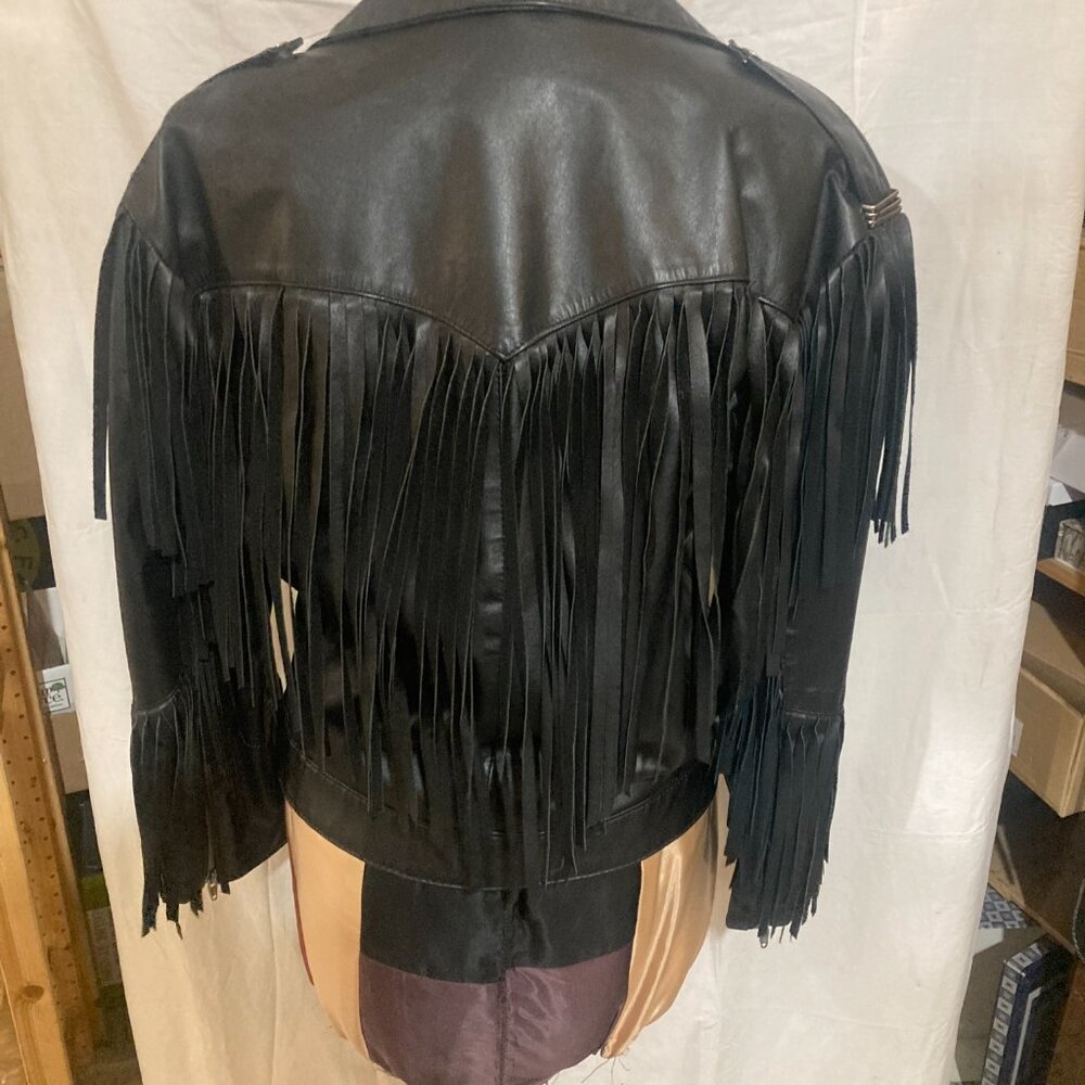 Vtg biker motorcycle western cowboy fringe perfecto mens leather jacket sz 44